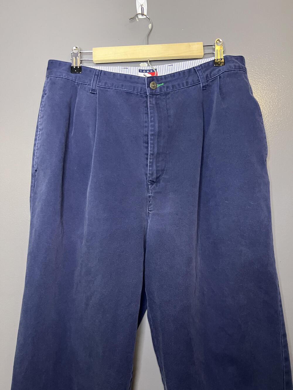 Vintage Tommy Hilfiger Pants Mens 36x32 Blue Chino Classic Fit Pleated Straight